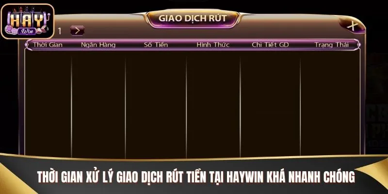 Thời gian xử lý giao dịch rút tiền tại Haywin khá nhanh chóng